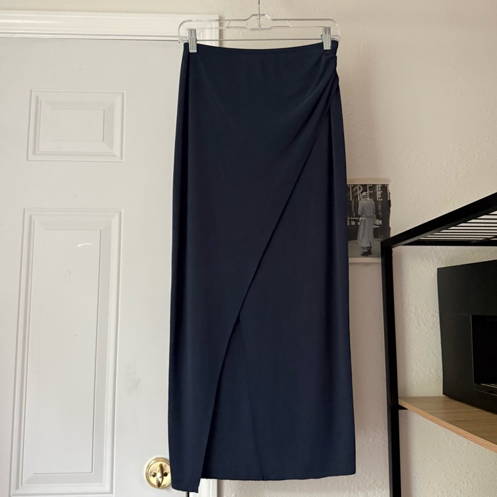BEC + BRIDGE navy blue modal rib ribbed knit elastic waist midi skirt